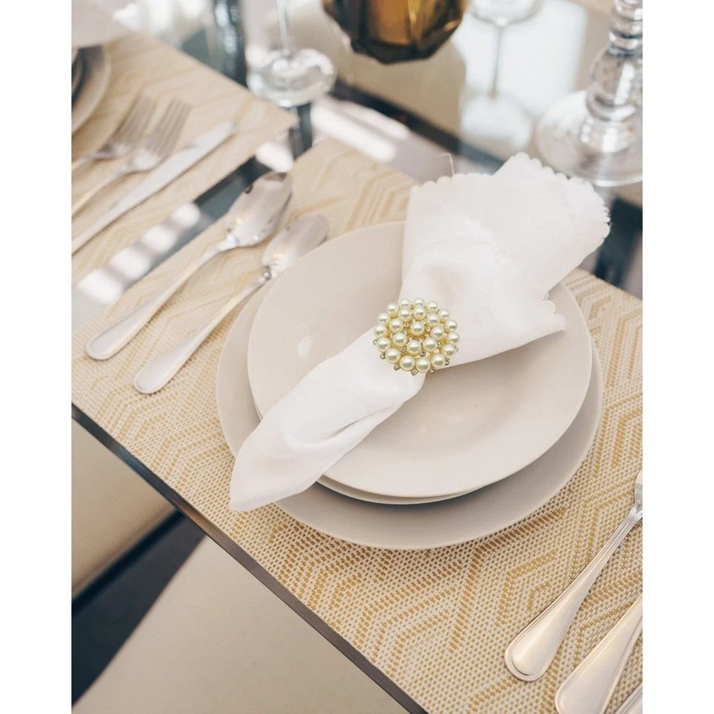 ✨✨✨ PEARL GOLD RHINESTONE NAPKIN RINGS WEDDING PARTY FANCY 12 PIECE SET 👀👀👀
